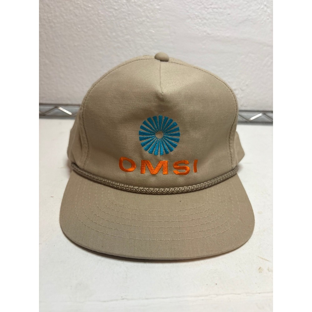 Vintage OMSI Oregon Museum of Science & Industry Snapback Hat Cap Rope Tan Rare